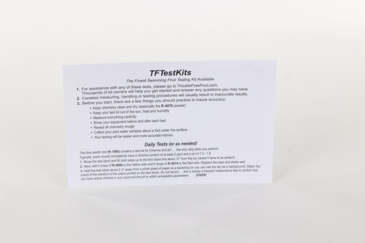 TF-100 Instruction Card