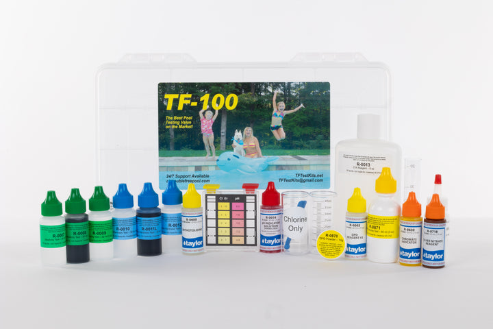 TF-100 Salt pool test kit with Taylor reagents in plastic case